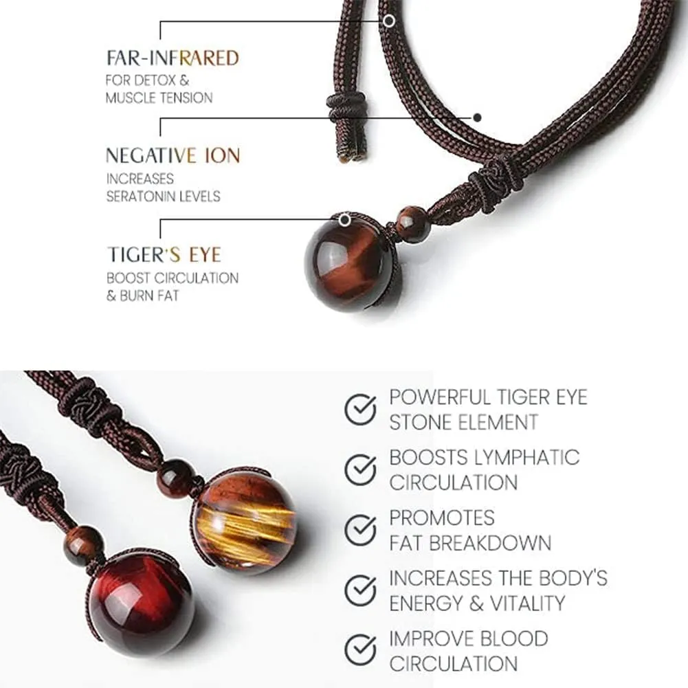 EVLRON Royale Tiger'Eyeronic Necklace, EVLRON Tiger'Eyeronic Necklace, Tiger Eyeronic Necklace, Tiger Eye Necklace,Black Obsidian Tiger Eyes Stone Necklaces with Adjustable Braided Rope Cords (2Pcs-A)