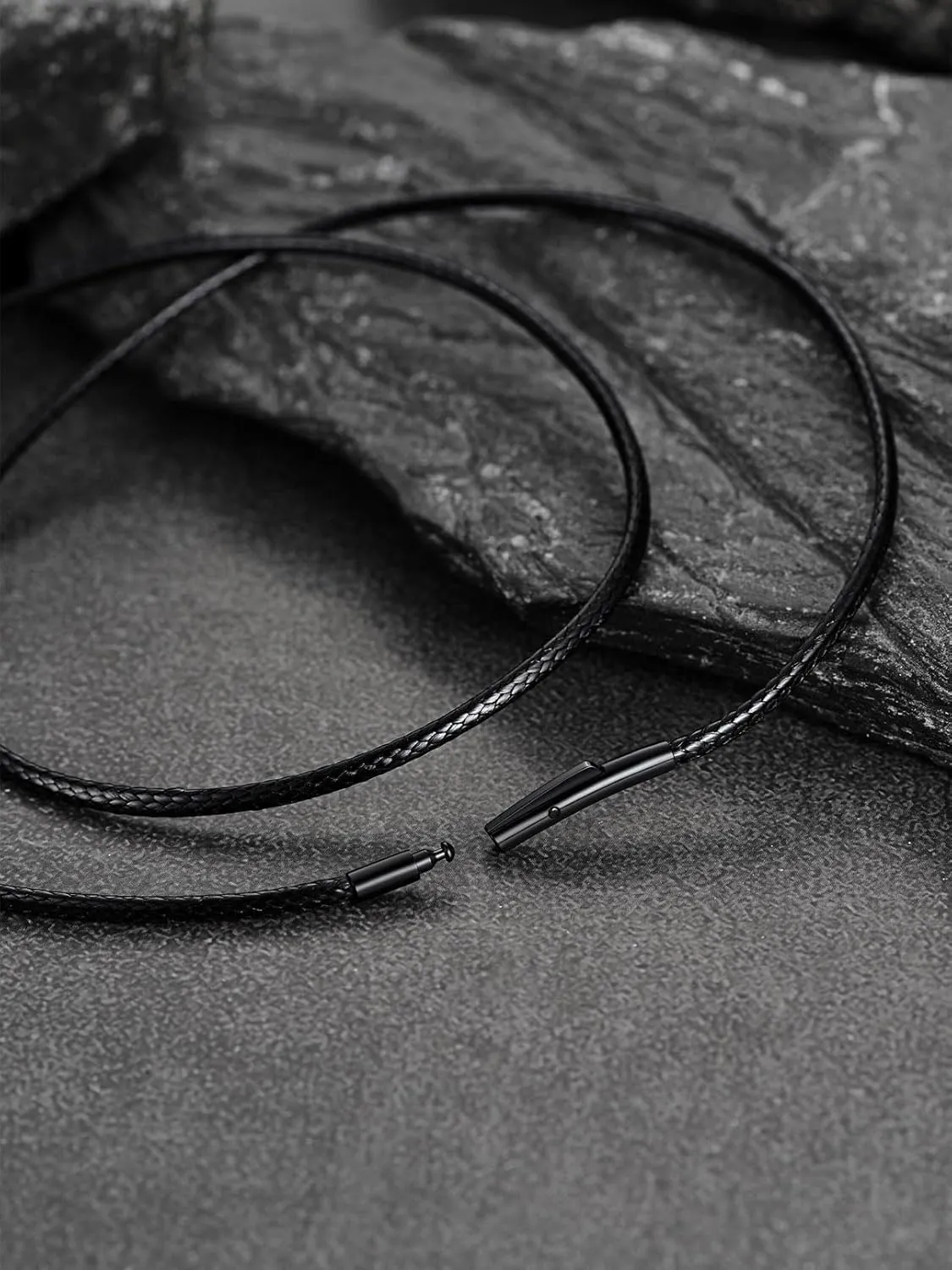FaithHeart Braided Leather 2MM/3MM Necklace Cord for Men with Stainless Steel Snap Clasp, Waterproof Woven Wax Rope Chain for Pendant with Delicate Gift Box