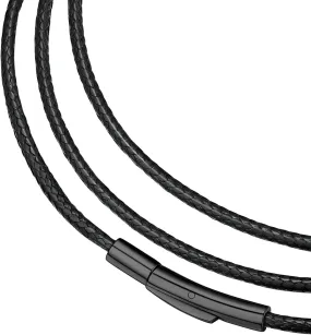 FaithHeart Braided Leather 2MM/3MM Necklace Cord for Men with Stainless Steel Snap Clasp, Waterproof Woven Wax Rope Chain for Pendant with Delicate Gift Box