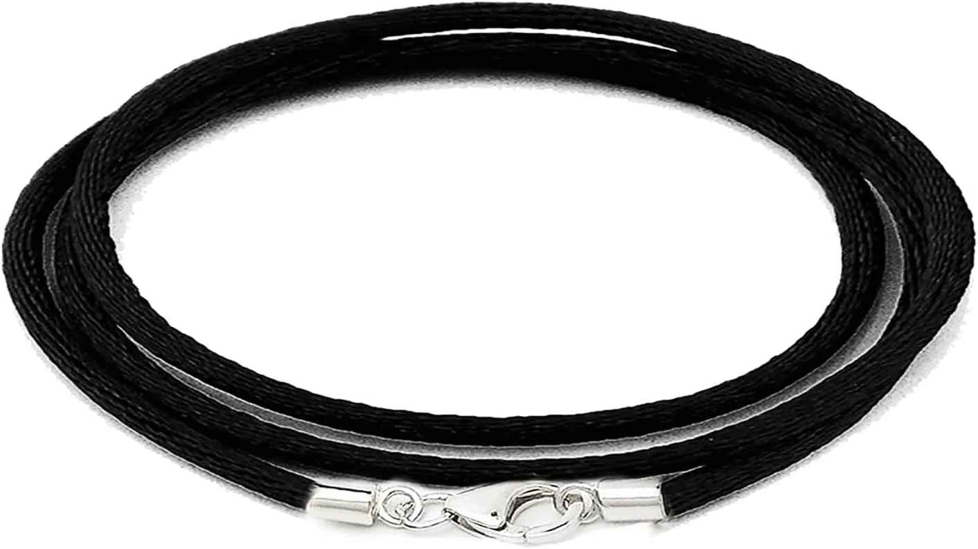 Findout 2mm Black Silk Cord Chain Necklace with 925 Sterling Silver Lobster Clasp, Unisex Smooth and Soft Rope Chain Necklace for Women Men 14-36 Inch