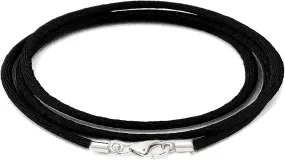 Findout 2mm Black Silk Cord Chain Necklace with 925 Sterling Silver Lobster Clasp, Unisex Smooth and Soft Rope Chain Necklace for Women Men 14-36 Inch