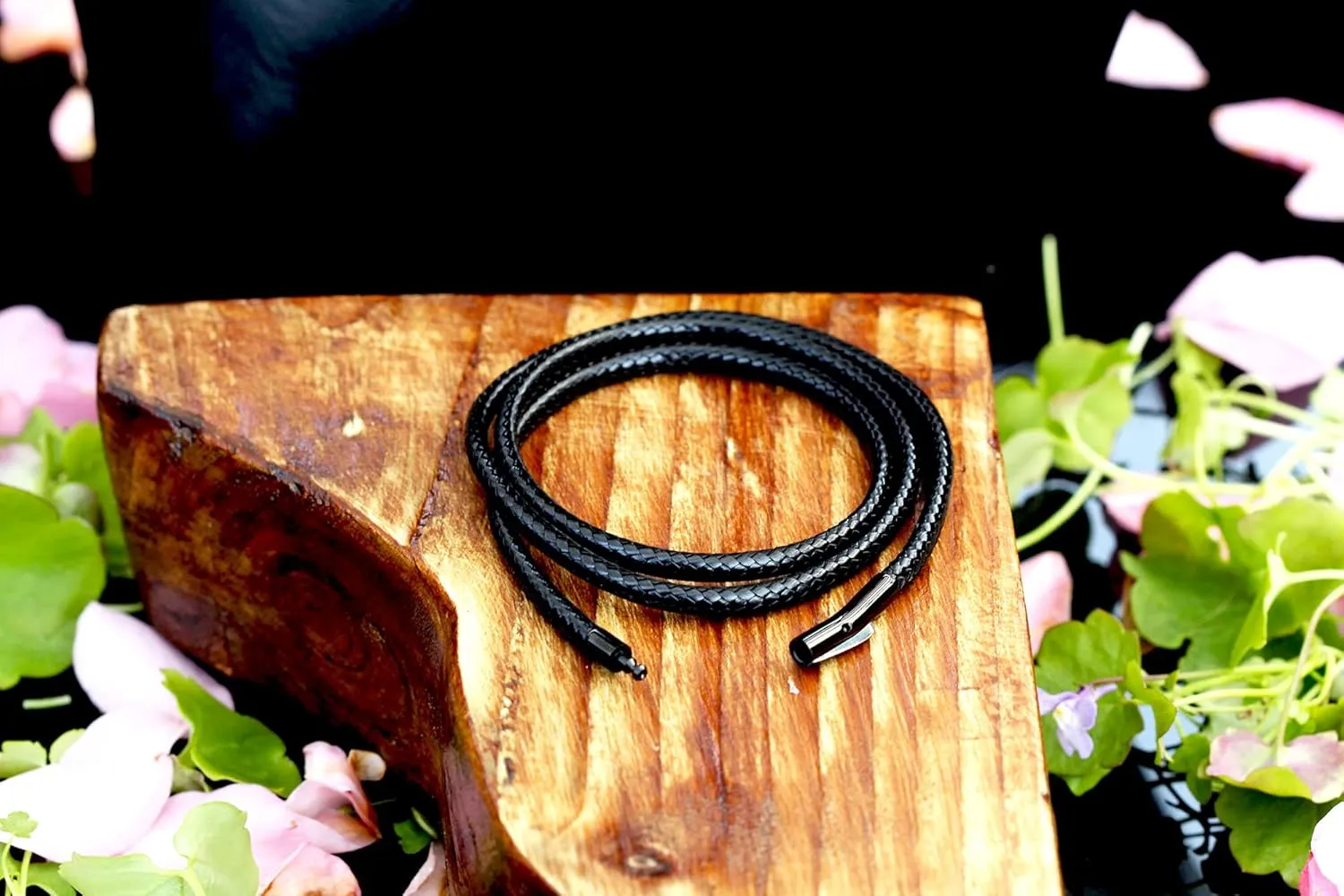 Findout 2mm Black Waterproof Braided Leather Wax Rope Chain Necklace With Black Hypoallergenic Stainless Steel Bayonet Clasp Rope Chain Necklace for Women and Men 14-36 Inch
