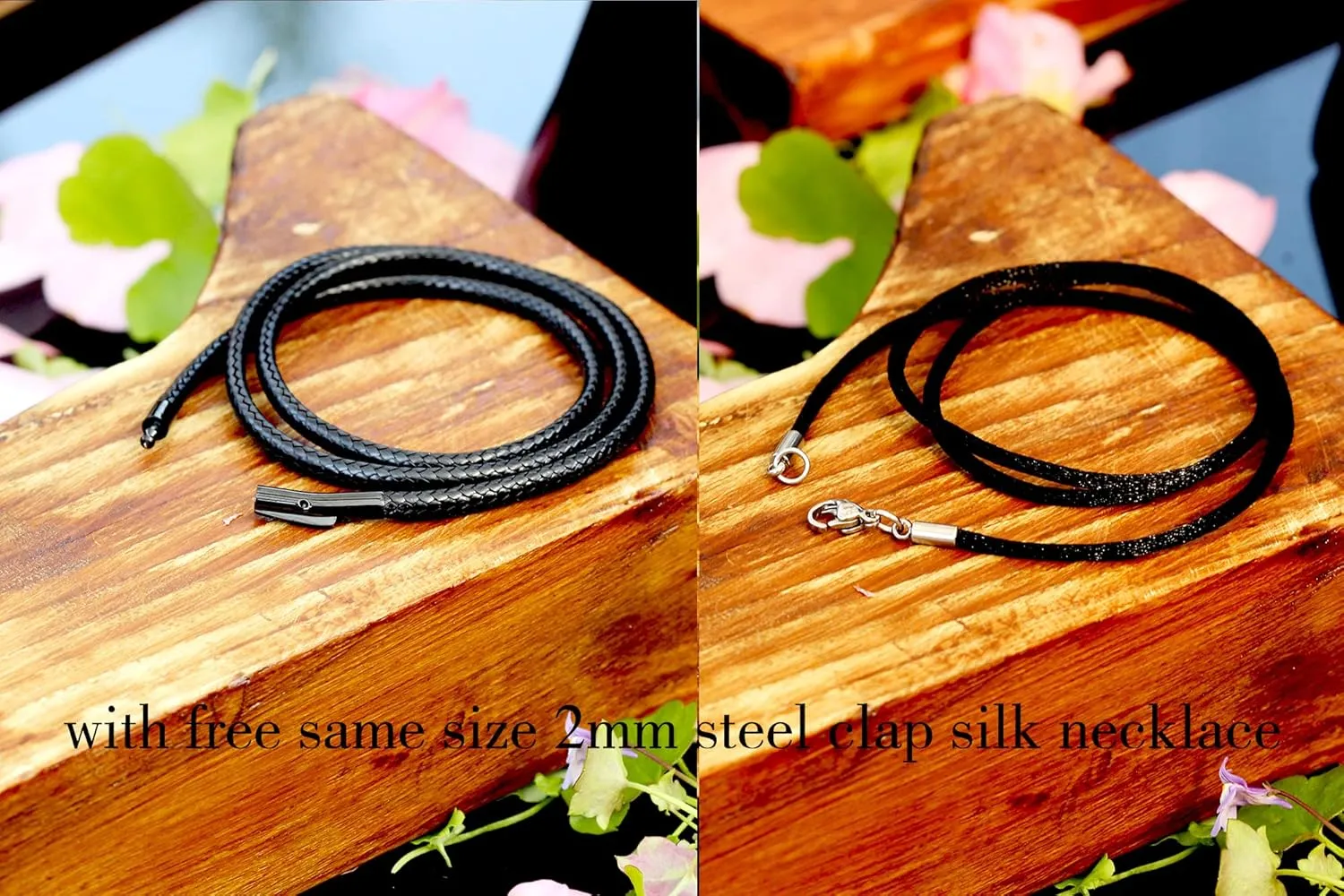 Findout 2mm Black Waterproof Braided Leather Wax Rope Chain Necklace With Black Hypoallergenic Stainless Steel Bayonet Clasp Rope Chain Necklace for Women and Men 14-36 Inch