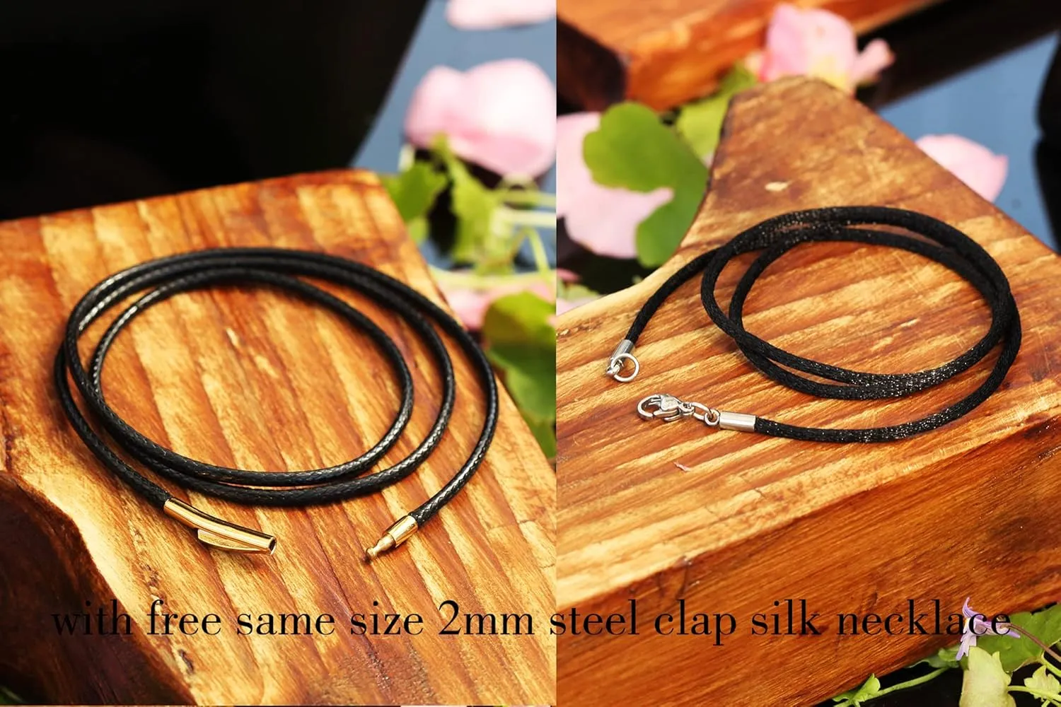 Findout 2mm Black Waterproof Braided Leather Wax Rope Chain Necklace With Gold Hypoallergenic Stainless Steel Bayonet Clasp Rope Chain Necklace for Women and Men 14-36 Inch