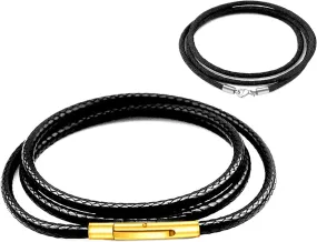 Findout 2mm Black Waterproof Braided Leather Wax Rope Chain Necklace With Gold Hypoallergenic Stainless Steel Bayonet Clasp Rope Chain Necklace for Women and Men 14-36 Inch
