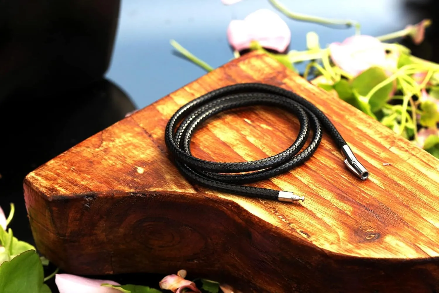 Findout 2mm Black Waterproof Braided Leather Wax Rope Chain Necklace With Stainless Steel Bayonet Clasp Leather Chain Necklace for Women and Men 14-36 Inch