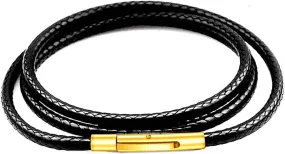 Findout 3mm Black Waterproof Braided Leather Wax Rope Chain Necklace With Gold Hypoallergenic Stainless Steel Bayonet Clasp Rope Chain Necklace for Women and Men 14-36 Inch