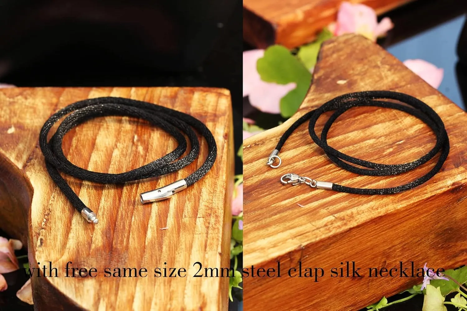 Findout Handmade 2mm Black Silk Cord Chain Necklace with Stainless Steel Bayonet Clasp - Unisex Soft and Smooth Silk Chain for Women Men -14-36 Inch