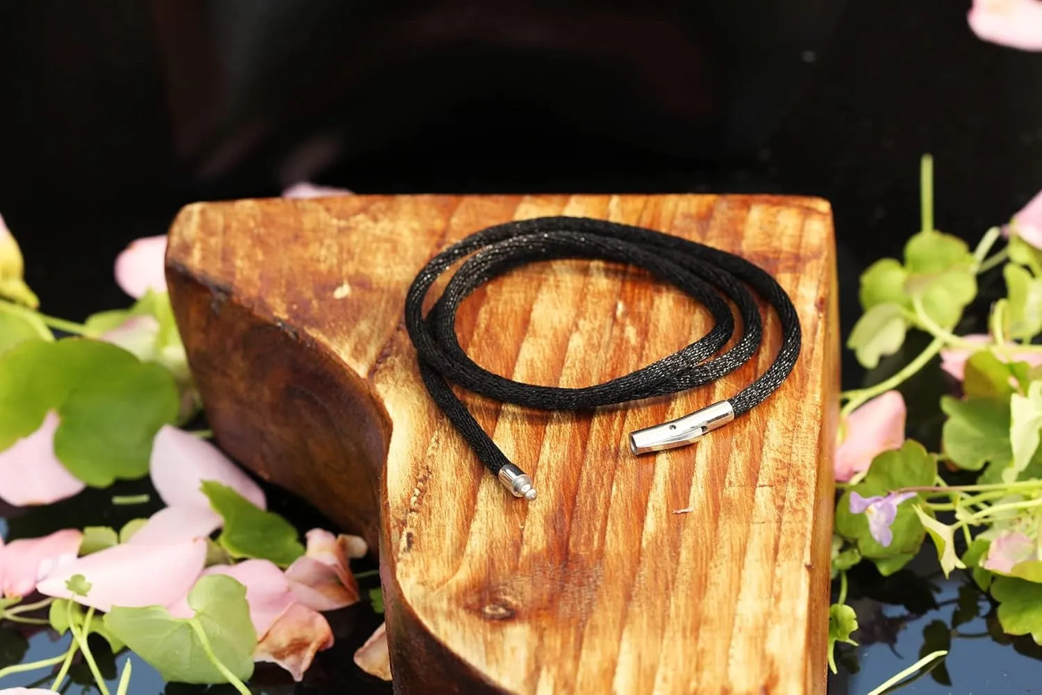 Findout Handmade 2mm Black Silk Cord Chain Necklace with Stainless Steel Bayonet Clasp - Unisex Soft and Smooth Silk Chain for Women Men -14-36 Inch