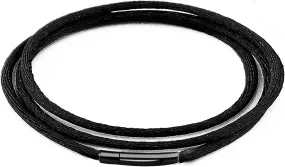 Findout Handmade 3mm Black Silk Cord Chain Necklace with Black Stainless Steel Bayonet Clasp - Unisex Soft and Smooth Silk Chain for Women Men -14-36 Inch