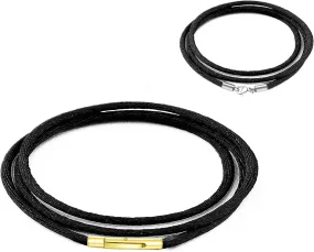 Findout Handmade 3mm Black Silk Cord Chain Necklace with Gold Stainless Steel Bayonet Clasp - Unisex Soft and Smooth Silk Chain for Women Men -14-36 Inch