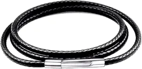 Findout Handmade 3mm black Waterproof Braided Leather Necklace With Stainless Steel bayonet Clasp Unisex Wax Rope Chain Necklace For Women Men 14-36inch