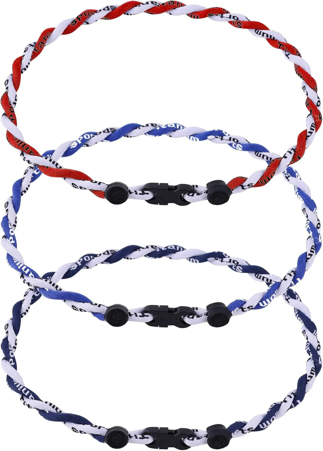 Framendino, 3 Pack 3 Rope Braided Tornado Titanium Sport Baseball Necklaces Paracord Softball Chain for Men Women