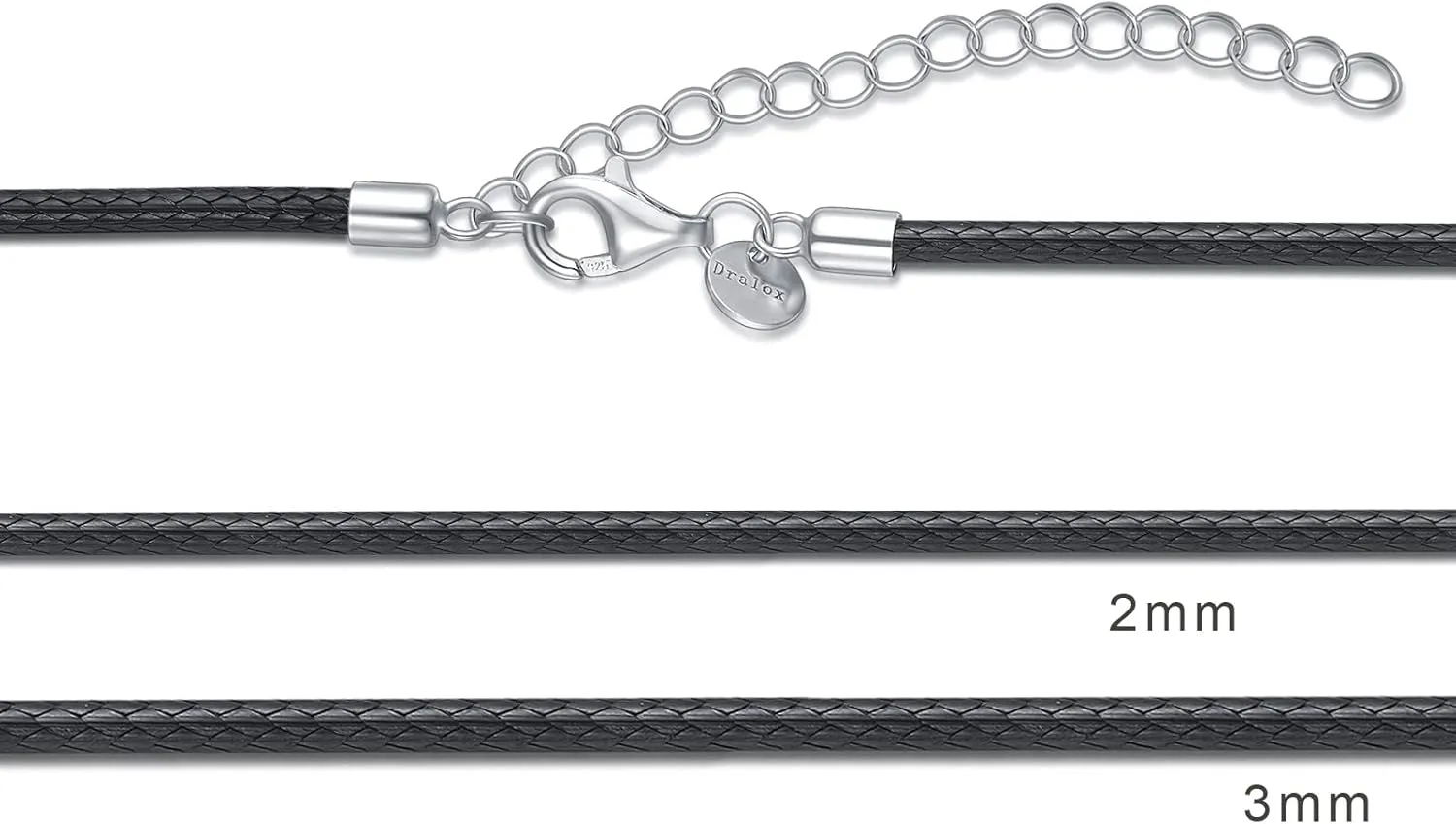 Genuine Leather Cord Chain Necklace Black Braided Wax Rope Chain with 925 Sterling Silver Clasp 14 16 18 20 22 24 26 28 Inches