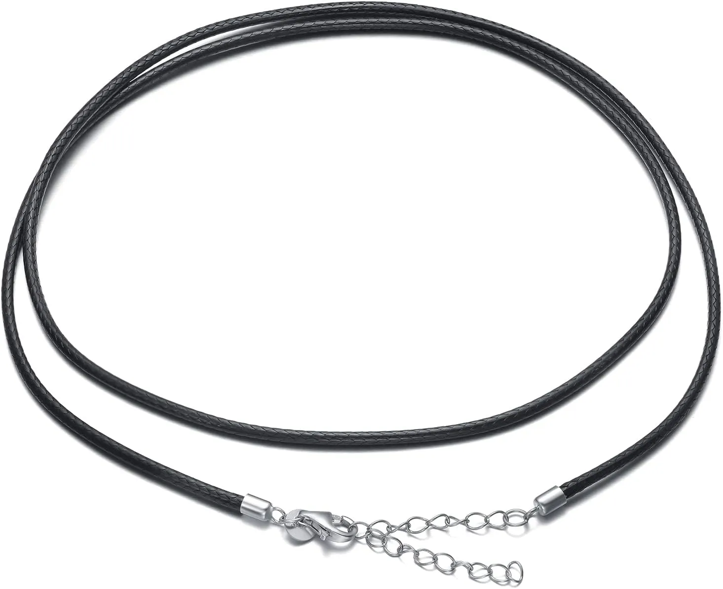 Genuine Leather Cord Chain Necklace Black Braided Wax Rope Chain with 925 Sterling Silver Clasp 14 16 18 20 22 24 26 28 Inches