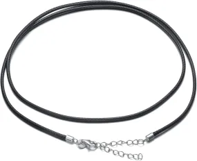 Genuine Leather Cord Chain Necklace Black Braided Wax Rope Chain with 925 Sterling Silver Clasp 14 16 18 20 22 24 26 28 Inches