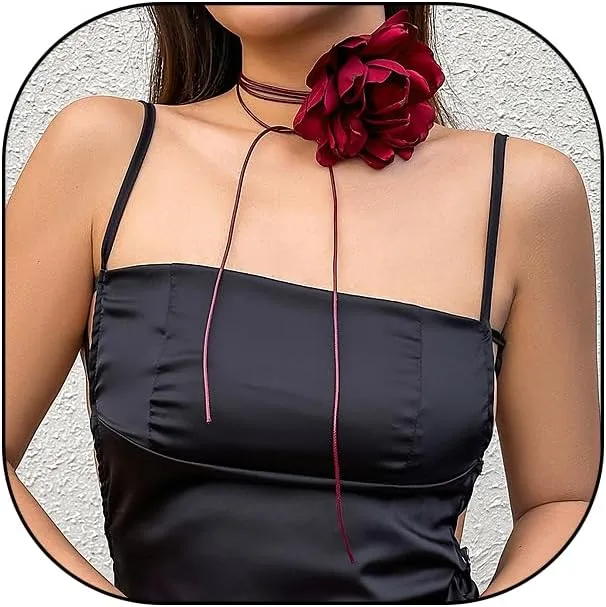 GIGB PBDK Exaggerated Flower Rose Choker,Layering Adjustable Floral Long Wax Rope Collar Necklace,Aesthetic Accessories Jewelry Gift for Women