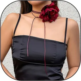 GIGB PBDK Exaggerated Flower Rose Choker,Layering Adjustable Floral Long Wax Rope Collar Necklace,Aesthetic Accessories Jewelry Gift for Women