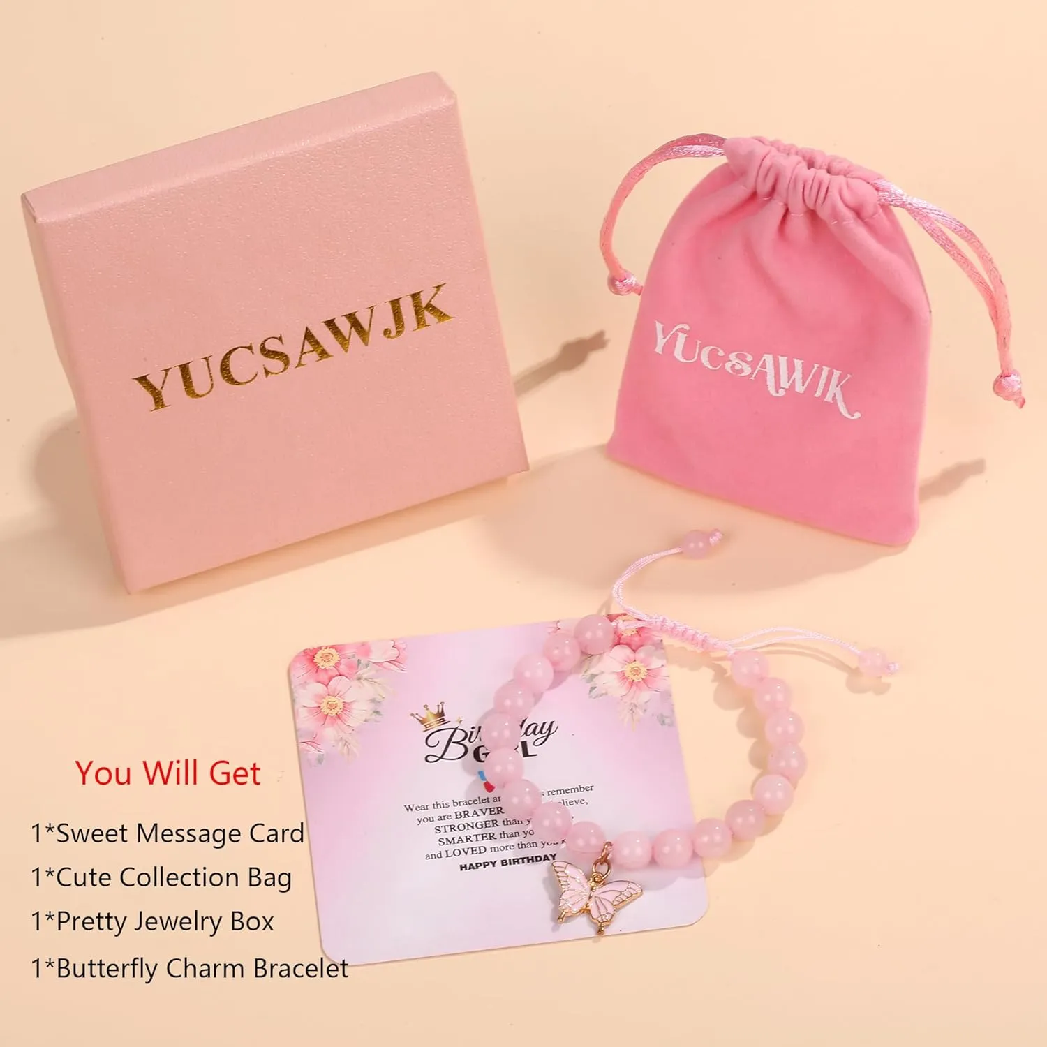 Girls Birthday Gifts Butterfly Bracelets Gift Box,for Daughter Granddaughter Friends Niece Teens Natural Stone Bead Bracelets