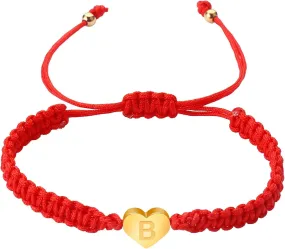 Girls Ear Rings 26 Initial Bracelet Gold Plated Letter Woven Bracelet Dainty Heart Charm Red Bracelet Woven Red