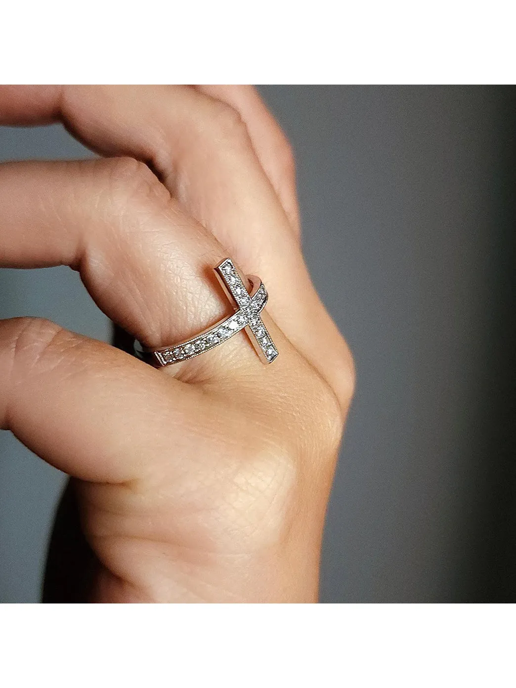 Gold & Diamond Side Cross Ring (Pre Order)