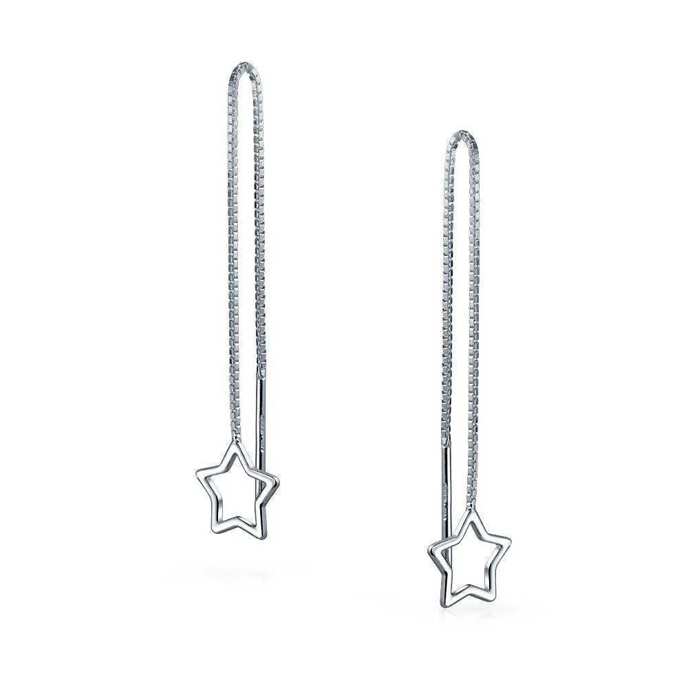 Heart Flower Star Chain Threader Earrings .925 Sterling Silver U Stabilizer Hook