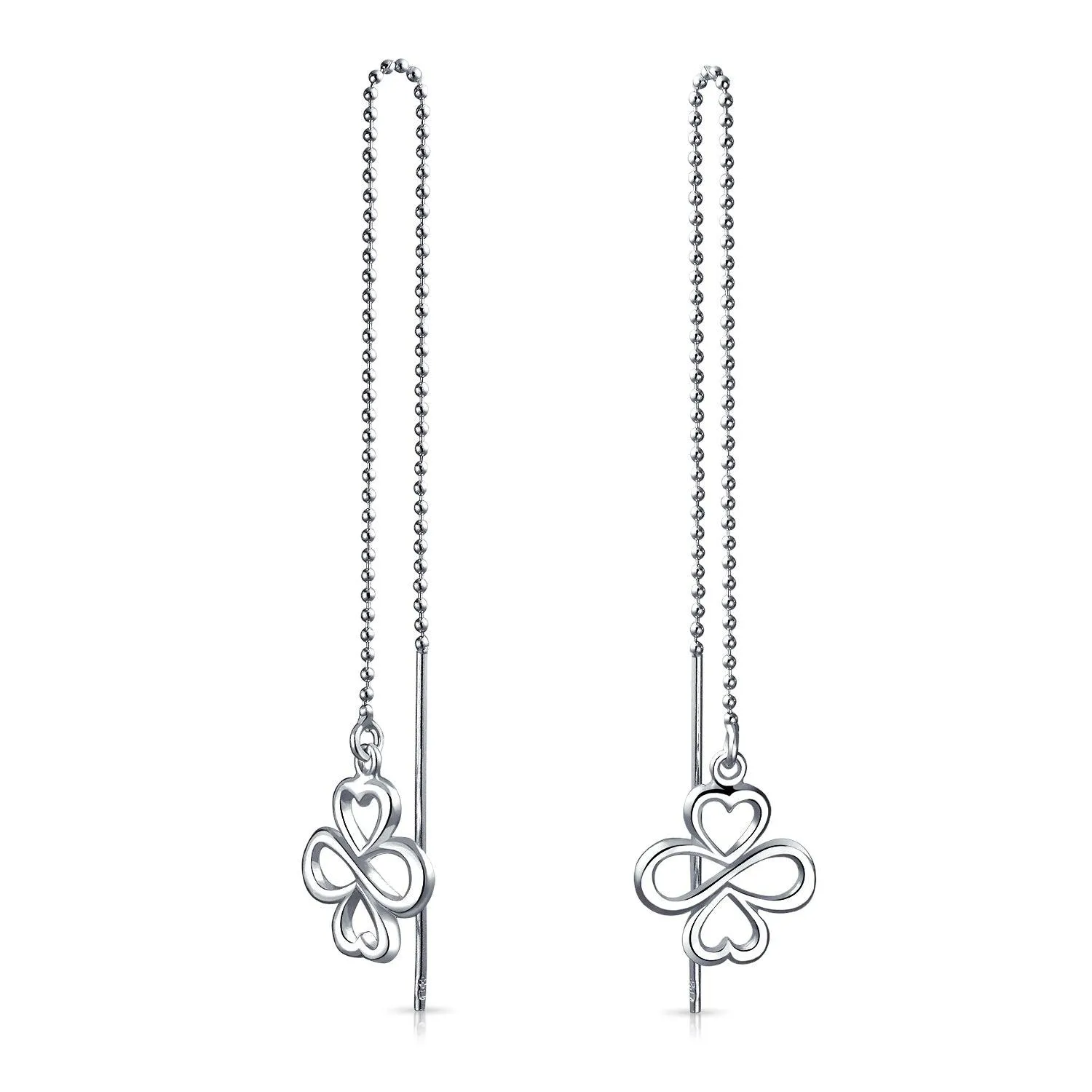 Heart Flower Star Chain Threader Earrings .925 Sterling Silver U Stabilizer Hook
