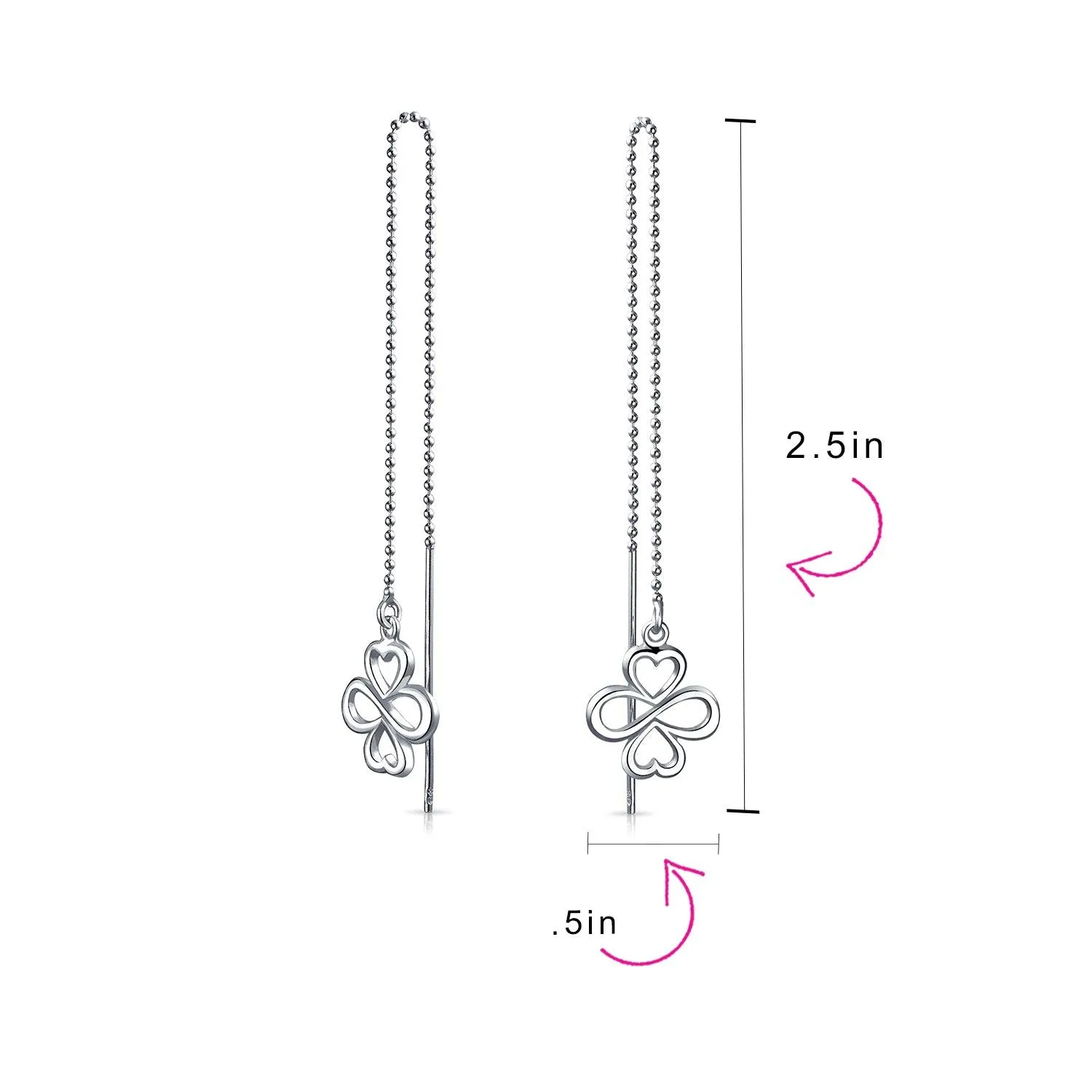 Heart Flower Star Chain Threader Earrings .925 Sterling Silver U Stabilizer Hook