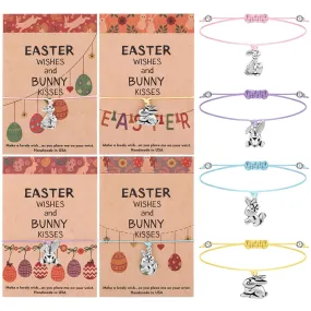 Hoolerry 12 Pcs Easter Gifts for Girls Women Stainless Steel Christian Easter Bracelet Jewelry Adjustable Bunny Charm Bracelets Cute Bunny Rabbit Cards Easter Gift for Her Daughter Granddaughter