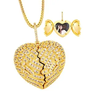 Iced Out Personalized Photo Heart Necklace
