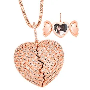 Iced Out Personalized Photo Heart Necklace