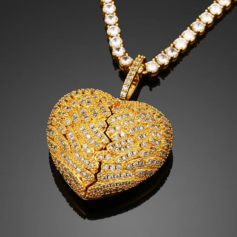 Iced Out Personalized Photo Heart Necklace