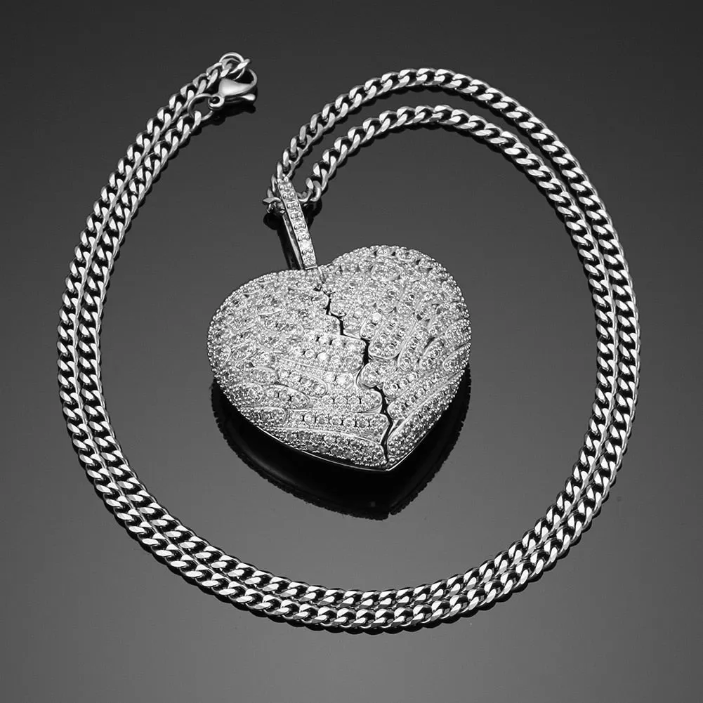 Iced Out Personalized Photo Heart Necklace