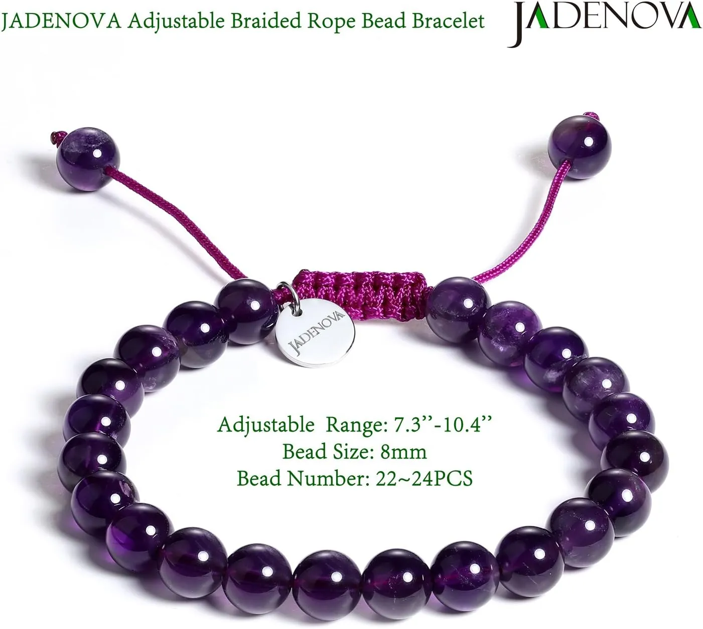JADENOVA Natural Bead Bracelet Semi Precious Gemstone Beaded Bracelet for Women Healing Crystal Stone Stretch Bracelet Men Couple Bracelets (2pcs,6-8mm/8-10mm)