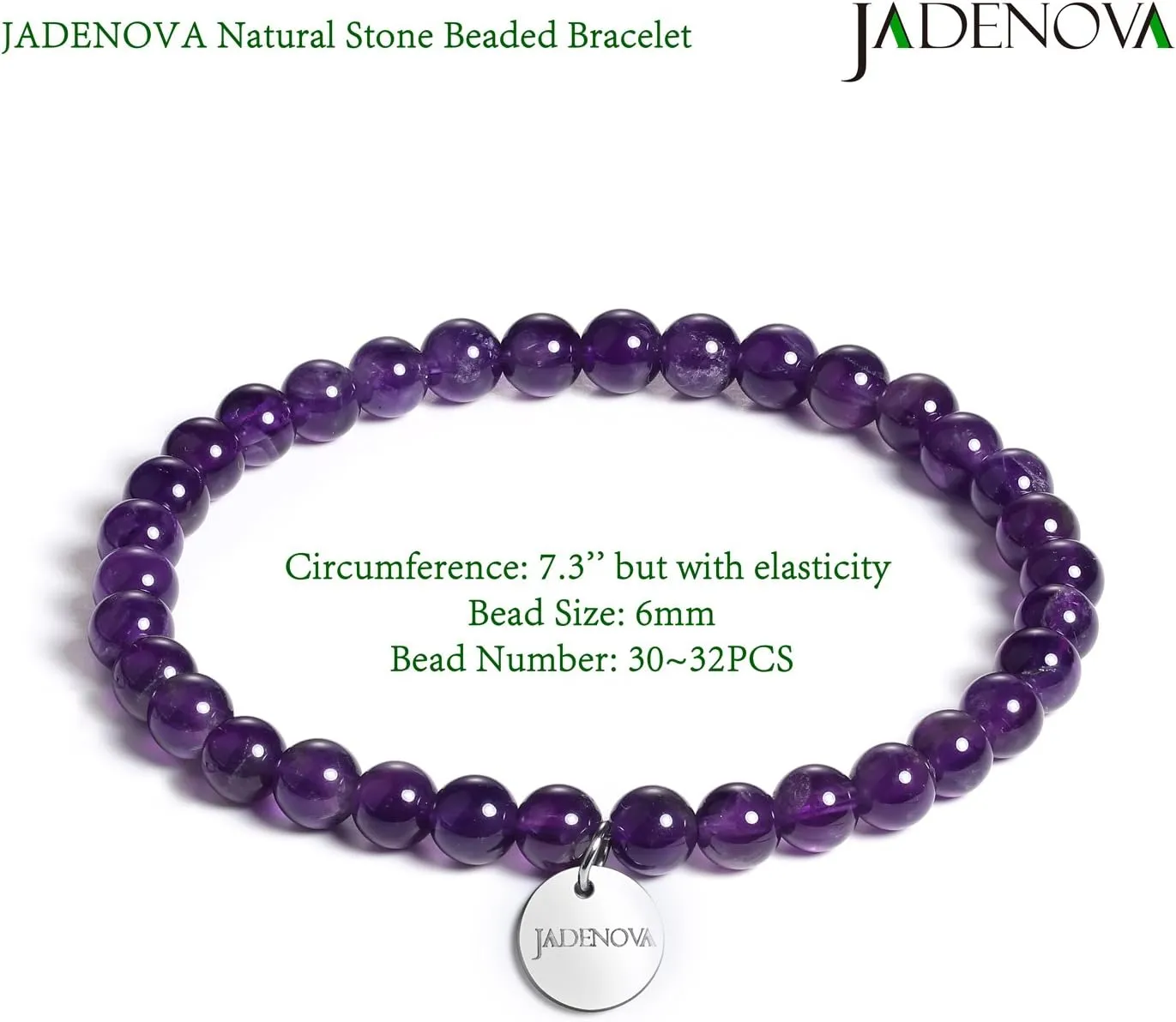 JADENOVA Natural Bead Bracelet Semi Precious Gemstone Beaded Bracelet for Women Healing Crystal Stone Stretch Bracelet Men Couple Bracelets (2pcs,6-8mm/8-10mm)