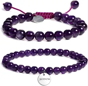 JADENOVA Natural Bead Bracelet Semi Precious Gemstone Beaded Bracelet for Women Healing Crystal Stone Stretch Bracelet Men Couple Bracelets (2pcs,6-8mm/8-10mm)