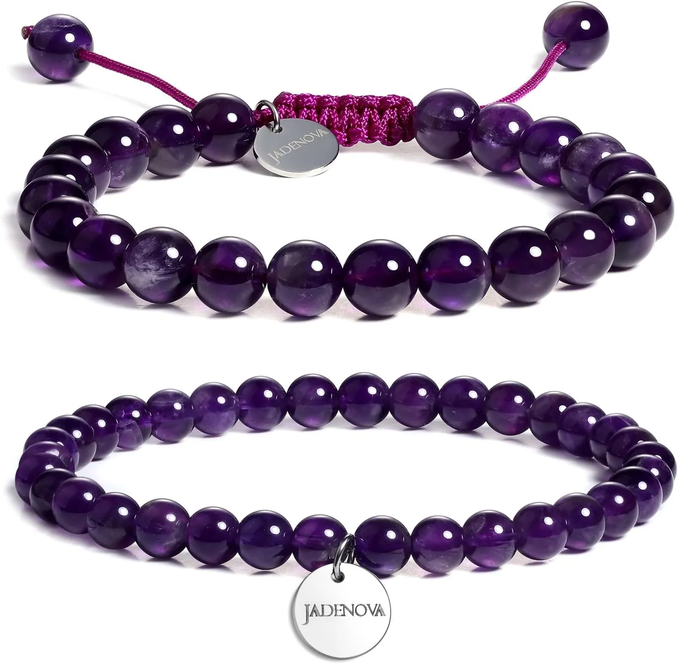 JADENOVA Natural Bead Bracelet Semi Precious Gemstone Beaded Bracelet for Women Healing Crystal Stone Stretch Bracelet Men Couple Bracelets (2pcs,6-8mm/8-10mm)
