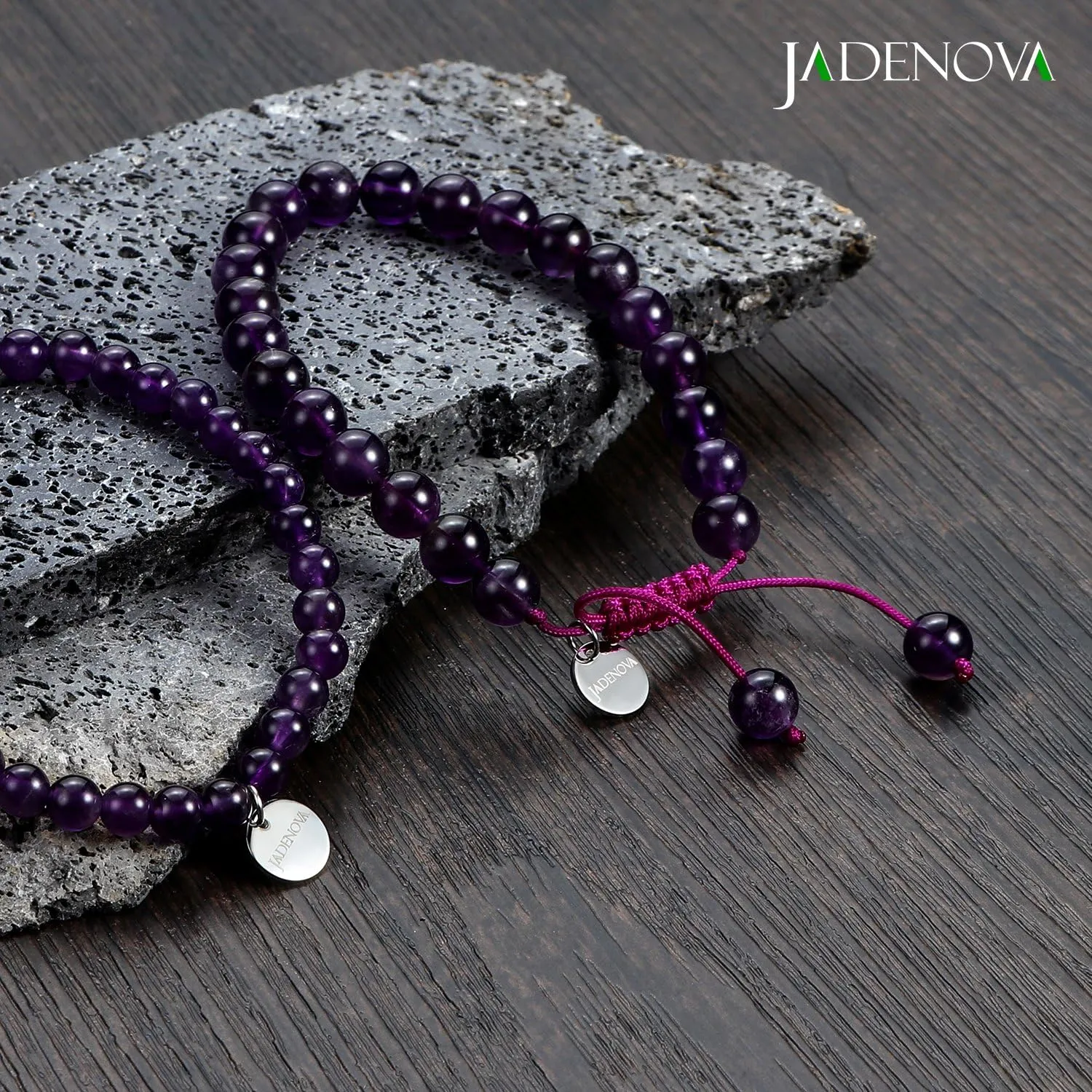 JADENOVA Natural Bead Bracelet Semi Precious Gemstone Beaded Bracelet for Women Healing Crystal Stone Stretch Bracelet Men Couple Bracelets (2pcs,6-8mm/8-10mm)