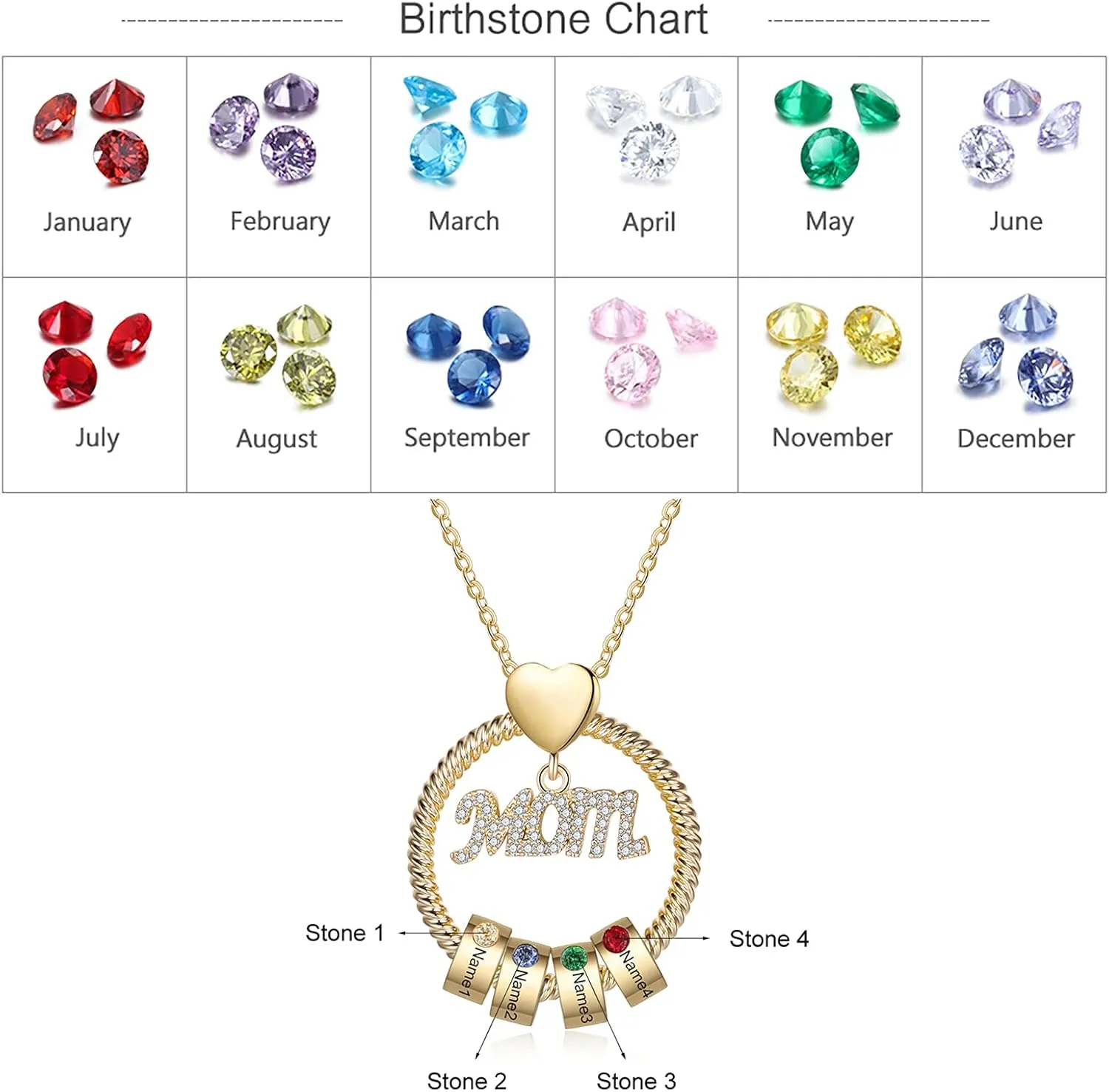 Jewelstruck Mom Necklace with Names Personalized Mothers Day Necklace with Birthstones Mother Daughter Necklace Mothers Day Birthday Gifts for Mom Grandma