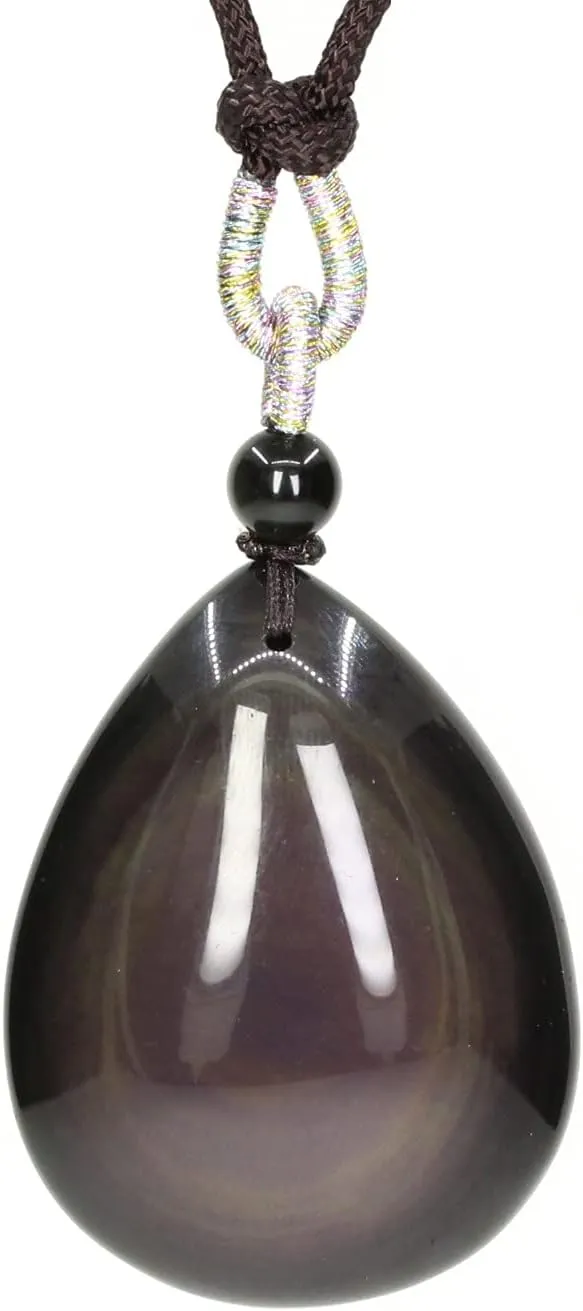 Keleny Natural AA Grade Rainbow Obsidian Charm Pear Shape Pendant Adjustable Braided Rope Necklace 22 Inch