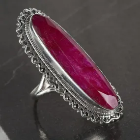 Long Stone Gypsy Statement Ring Fuchsia Red Ruby Multi Colored Labradorite Or Black Polished 925 Silver Great For Stacking Rings Available In Sizes 6 7 8 9 Or 10