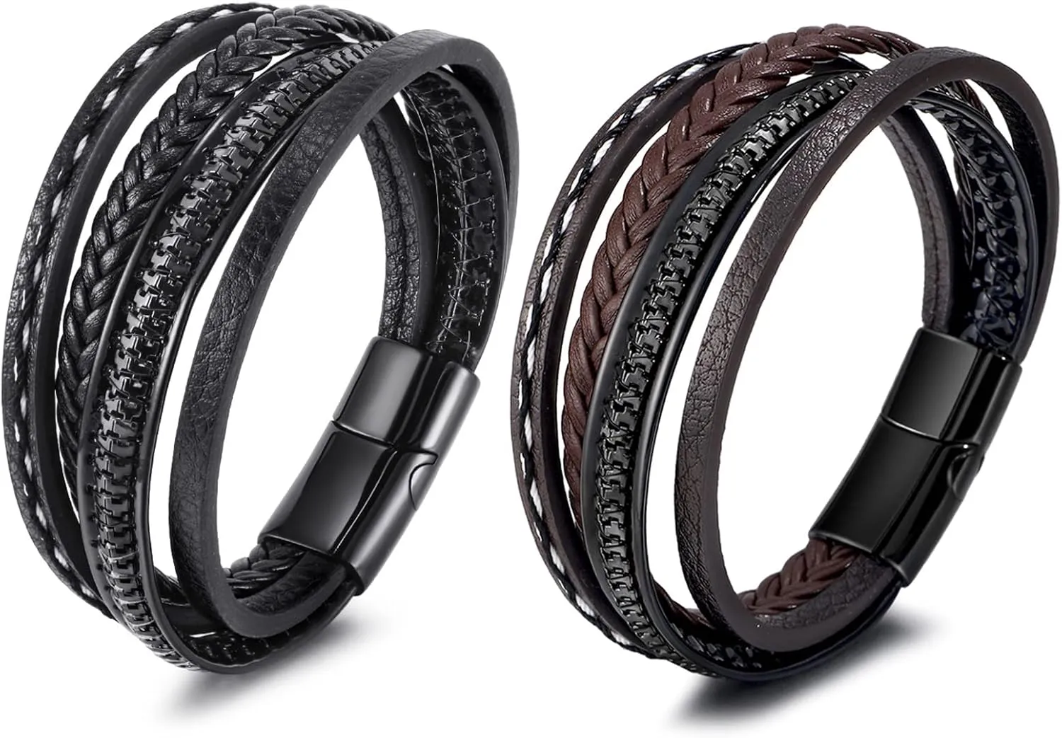 Long tiantian Mens Bracelet Bracelet Leather Cuff Bracelet Black Leather Wrap Bracelet Studded Boho Cuff Bracelets Handmade Splicing Bangle Bracelet Double Strand Leather Bracelet for Men