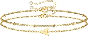 M MOOHAM Initial Bracelets for Women - Layered Letter Bracelet Initial A-Z Charm, Dainty Gold/Silver/Rose Gold Jewelry for Women Birthday Gifts Personalized Gold Jewelry Initial Bracelets