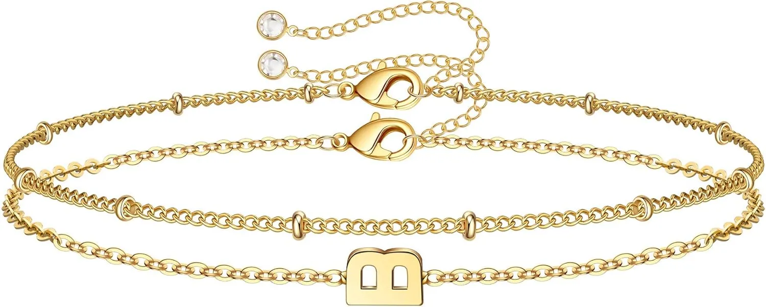 M MOOHAM Initial Bracelets for Women - Layered Letter Bracelet Initial A-Z Charm, Dainty Gold/Silver/Rose Gold Jewelry for Women Birthday Gifts Personalized Gold Jewelry Initial Bracelets