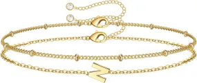 M MOOHAM Initial Bracelets for Women - Layered Letter Bracelet Initial A-Z Charm, Dainty Gold/Silver/Rose Gold Jewelry for Women Birthday Gifts Personalized Gold Jewelry Initial Bracelets