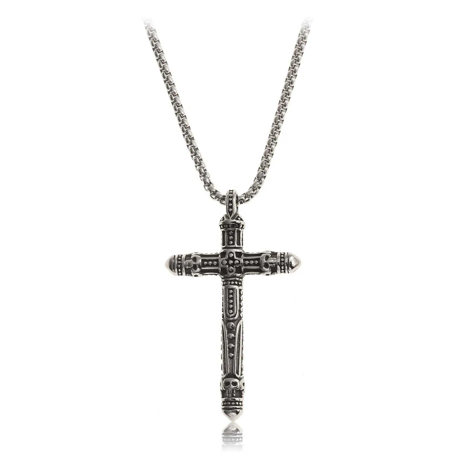 Made by Nami Pendant Necklace for Men 23" Gold & Silver Cuban Link Chain with Pendants for Men High-Quality Stainless Steel Necklace Premium Jewelry Gift for Him (Vikings Cross)