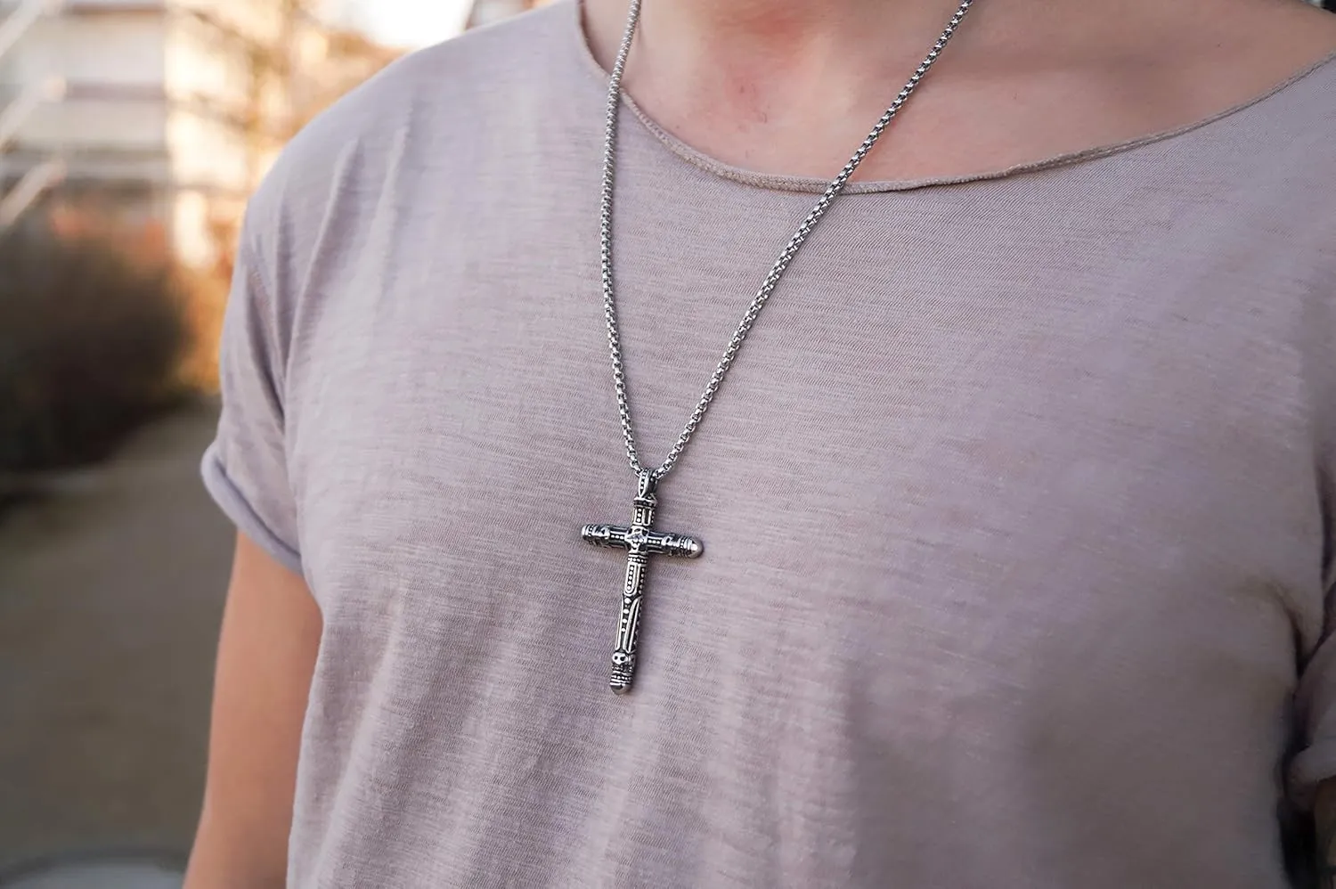 Made by Nami Pendant Necklace for Men 23" Gold & Silver Cuban Link Chain with Pendants for Men High-Quality Stainless Steel Necklace Premium Jewelry Gift for Him (Vikings Cross)