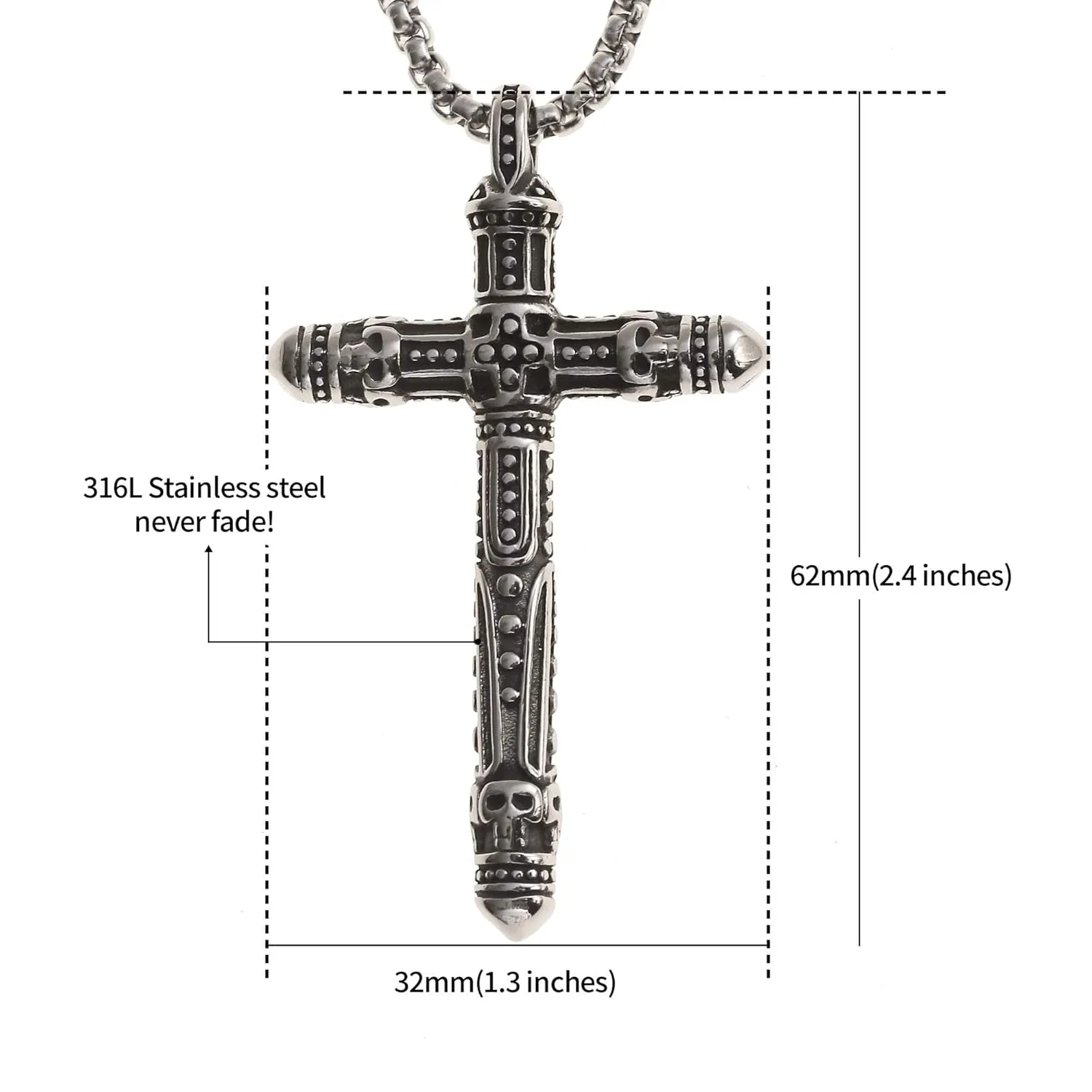 Made by Nami Pendant Necklace for Men 23" Gold & Silver Cuban Link Chain with Pendants for Men High-Quality Stainless Steel Necklace Premium Jewelry Gift for Him (Vikings Cross)