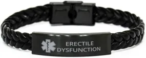 Medical Alert Braided Leather Bracelet, Erectile Dysfunction Awareness, SOS Emergency Health Life Alert ID Engraved Stainless Steel Jewelry Silver Bracelet for Men Women Kis