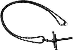 Men Cross Pendant Necklace Punk Style Decorative Chain Necklace for Men Electroplated Finish Unique Present for Him